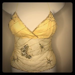 Golden Yellow Butterfly Sequined Halter Top